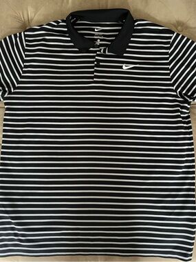 Nike Dri-FIT Black & White shirt sleeve Striped Polo size xl